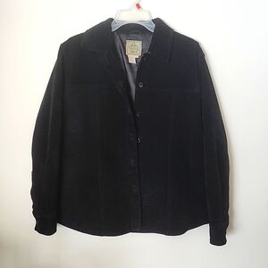 Vintage AMI black genuine leather button up jacket, satin lined, women's large